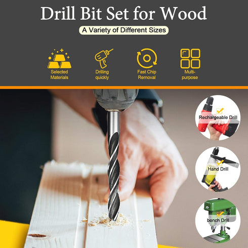 23 Pcs Wood Drill Bit Set with Dowel Pins, Center Point and Stopper for Woodworking Carpentry