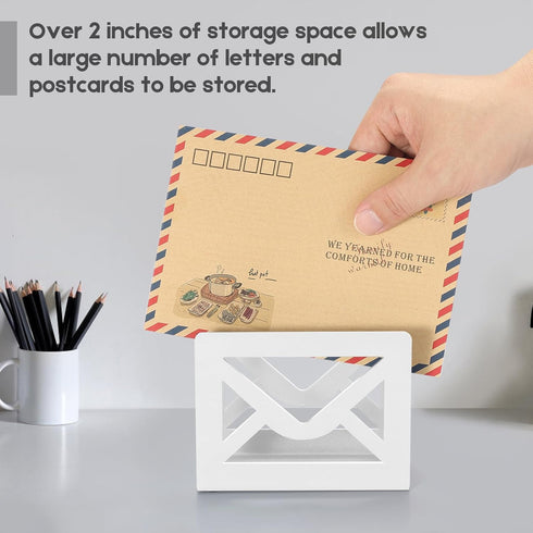 Desktop Metal Mail Holder, Modern Black Letter Organizer for Desk with Cutout Envelope Design