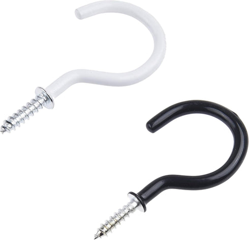 Kare Kind 25 pcs Ceiling Hooks, Rubber Coated with 13x Black and 12x White Hooks for Indoor Outdoor Use