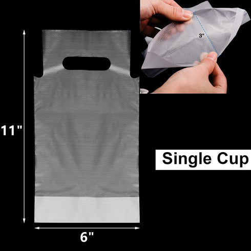 500 Pack Packaging 6"L 11"H DEAYOU Handle Drinking Poly Bags, Clear Cup Carrier with Handle, Plastic Drink Bags Cup