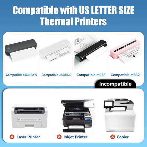 Atnadov 8.5 11 Inch, 200 M08F, M832, M834, MT800 Packaging (200 Thermal Printer Paper x Sheets US Letter Size