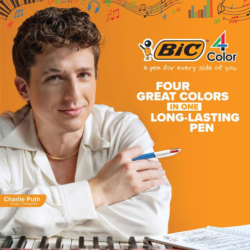 BIC 4 Color Shine Ball Pens Medium Points (1.0 mm) with Metallic Rose Gold, Silver and Gold Barrels - Pack of 3 by BIC