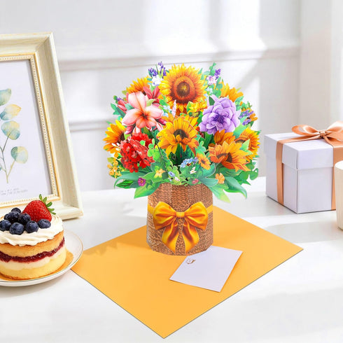 QZHIWLP 3 Pack 3D Pop Up Flower Cards Floral Bouquet Pop Up Cards for Mom - Mothers Day Card, Birthday Card for Women