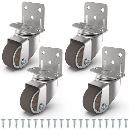 Chegulu 1" Small L-Shaped Plate Casters, Swivel Furniture Wheels, TPR Silent, Mounting for