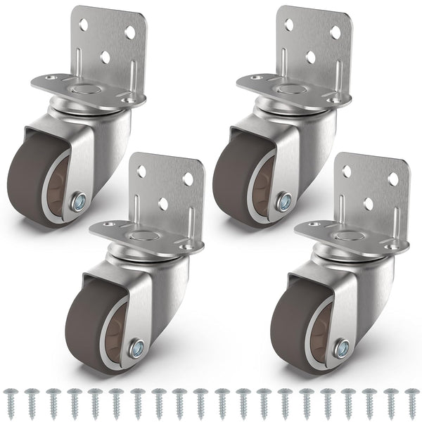 Chegulu 1" Small L-Shaped Plate Casters, Swivel Furniture Wheels, TPR Silent, Mounting for
