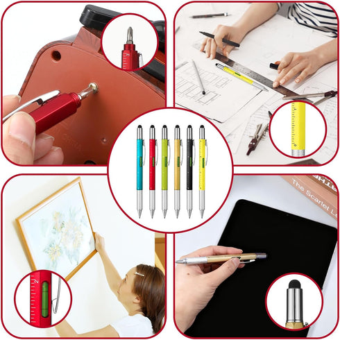 IANFAN 36 6 1 Pcs in Multitool Tech Tool Pen with Ruler, Level Gauge, Ballpoint Pen and Black Ink Refills, Stylus Pen