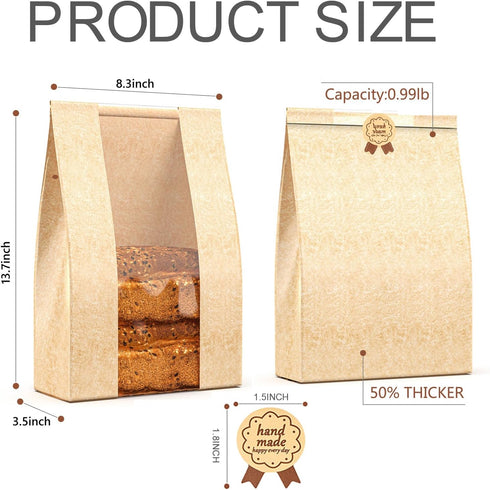 Loegnry 50 50% 13.7 8.3 inch 75 Pcs Bread Bags for Homemade Bread - Thicker Sourdough Paper Bags With Window - x Bakery