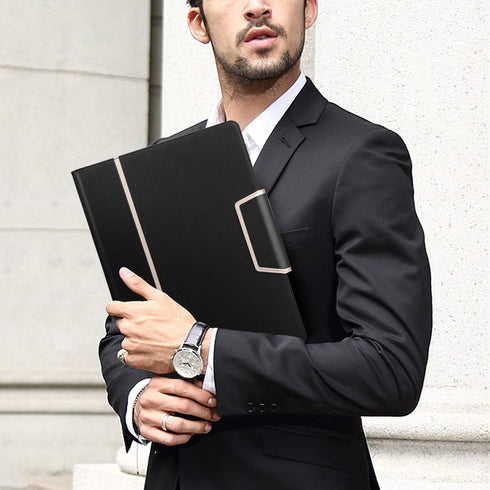 Toplive Black Padfolio Portfolio Case, Executive Business Folder with Document Sleeve, A4 Size Clipboard & Card Holders