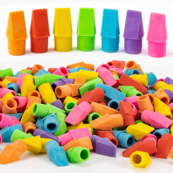 Sukh Cap Erasers for Pencils, Pencil Top Erasers in Assorted Colors, Pack of 100 for Teachers, Students, Classroom