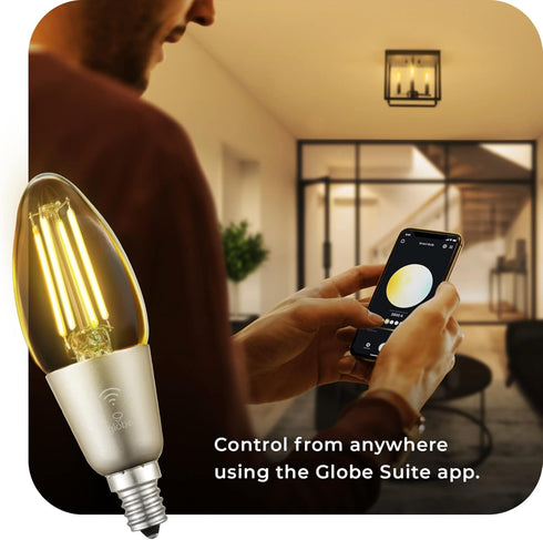 4.5W (40W Bulb, 2000K 5000K, 350 Globe Electric Wi-Fi Smart Equivalent) Straight Filament Tunable White Clear LED Light