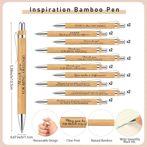 Tellingyou 20 Set Employee Appreciation Thank You Gifts, Inspirational Spiral Notebook, Motivational Bamboo Pen for Team