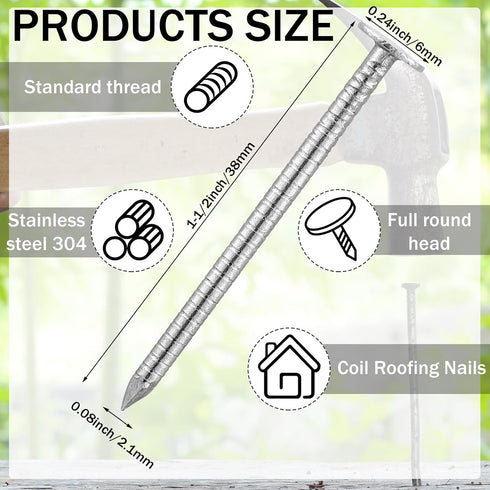 2 Pounds Box 1-3/4 Inch Siding Nails 304 Stainless Steel Roofing Nails Flat Head Hardware Nail Shingles Roofing Tile and Slating Nail for Wall, Siding, Hardware, Cedar Wood, Decking