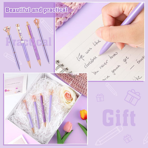 BESARME 4 Pcs Purple Pens Set, Mother's Day Gifts for Women Girls, Crystal Diamond Fancy Pens