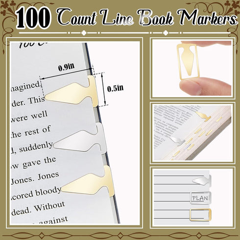 Book Line Markers 100 Count Tin Mixed Metals Bookmarkers Book Page Markers Arrow Bookmarks Gold Silver Book Marker Clip for Reading Teachers Students Book Lovers Men School Work by Spakon