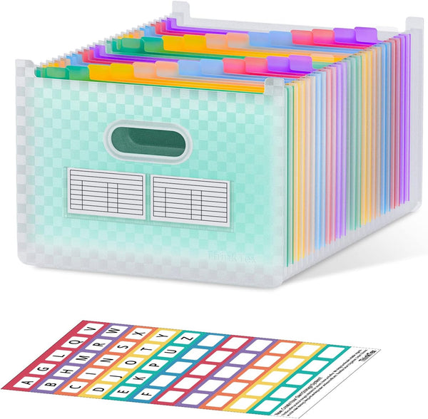 ThinkTex Accordion File Organizer, 26 Pockets with A-Z Colorful Tabs, Expanding File Folder for School, Green