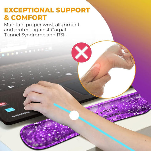 Mouse Pad with Wrist Support, Ergonomic Gel Memory Foam Keyboard Rest, Beautiful Purple Glitter for Office Decoration