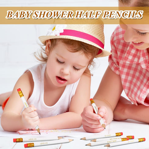 Crtiin 50 Pieces Half Pencils, Baby Shower Pencils with Erasers for School Office Supplies, 4 Inch (White)