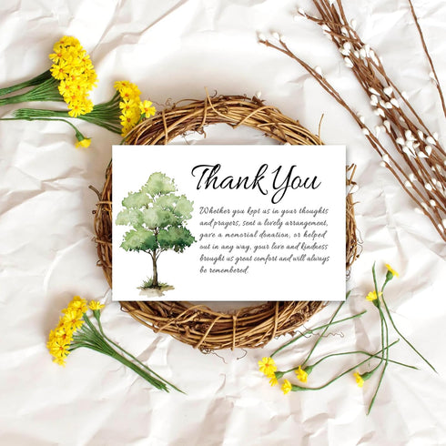 50Pcs FYSUIMU Funeral Thank You Cards Bulk Boxed Tree Sympathy Thank You Cards with Sticker Envelope Bereavement Card