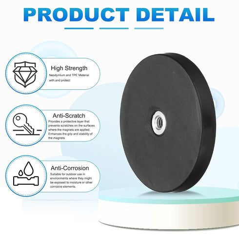 1.7" 19LBS 1/4"-20UNC MECCANIXITY Dia Rubber Coated Magnets, Anti-Scratch Flag Magnet Base with Female Threaded Studs