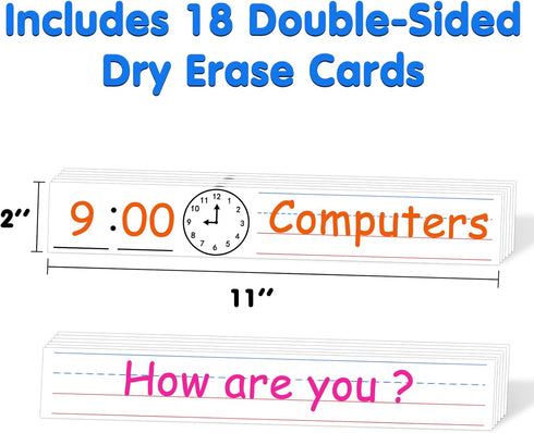 Daily Schedule Pocket Chart, Class Schedule with 13+1 Pockets, 18 Dry Eraser Cards, 2 Easy Over Door Mountings (Blue)
