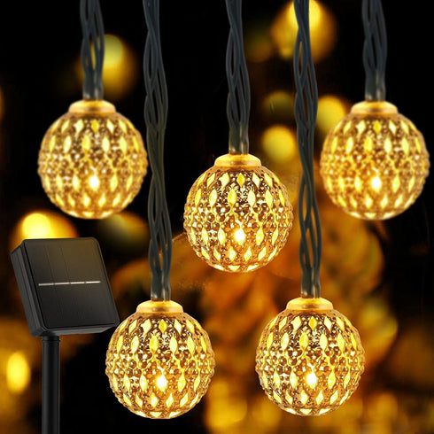 Brightown Solar Moroccan String Lights Outdoor 60 LED 36 Ft Globe Fairy