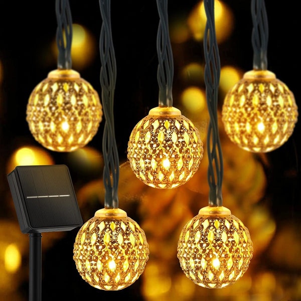 Brightown Solar Moroccan String Lights Outdoor 60 LED 36 Ft Globe Fairy