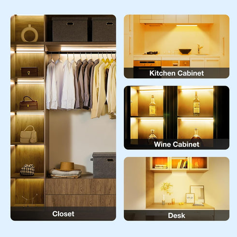 Dimmable Closet Counter Kitchen,Wardrobe,Shelf(20CM,White) Under Cabinet Lights Remote Control, Magnetic Lights,USB