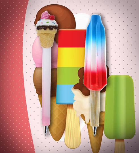 Set 4 Ice Cream Cupcake Collection Novelty Pen of Ice Treat, Vanilla Cone, Cupcake, Ice Cream Unique Ballpoint Pen