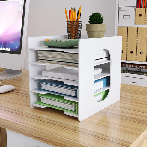 Natwind 5 Tiers Paper Organizer for Desk, White File Holder, Mail Letter Tray & Document Storage Rack