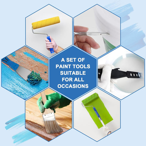 Rhibak 27 Set, 2 4 4"9" Set Paint Roller Kit with Extension Pole, Piece to Ft Pole, Paint Rollers, Paint Brushes