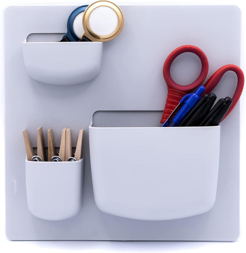 Modern Grey Wall Desk Organizer, 2 Parts with 6 Pockets and Adhesive Holder Shelves for Home or Office Storage