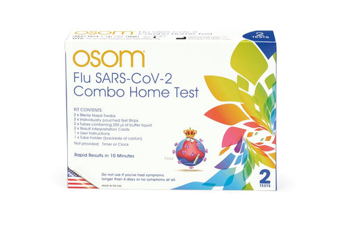 OSOM Flu SARS-CoV-2 Combo Home Test, 2 Flu/COVID-19 Tests, 10-Minute Results, Made in USA