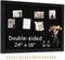 Double-Sided Black Cork Board with Linen, 24" x 18" Wood Framed Bulletin Board with 20 Pushpins