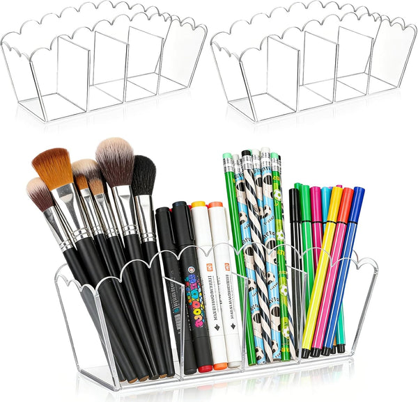 plaCredgai 2 Pcs Marker Organizer, Scalloped Acrylic Pencil Holder Clear Marker Holder with