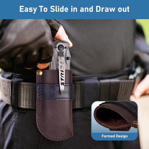 Leather Belt Knife Sheath, Color Clash Series, EDC Holster for Folding Knife Carrier, Darkbrown