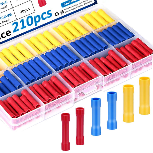 smseace 210 PCS Insulated Electrical Butt Connectors - 22-10AWG Butt Splice Straight Wire Terminal