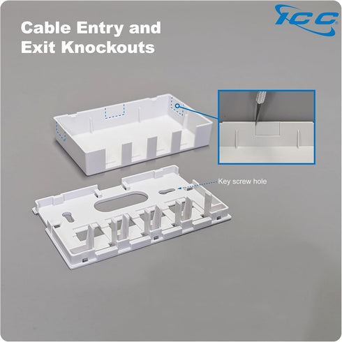 4 IC107SB4WH ICC Port Surface Mount Box in White, Works with Slim and Wide Profile Keystone Jacks (Sold Separately)