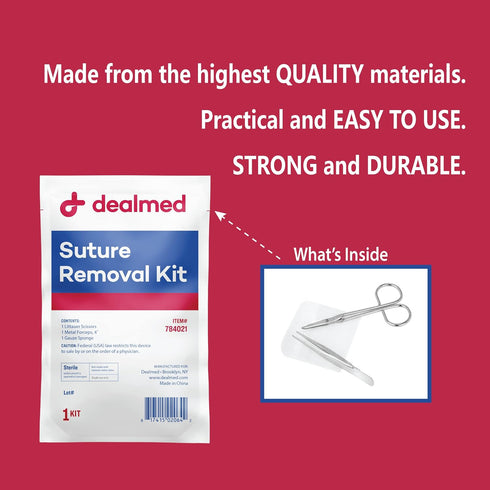 (10 Dealmed Sterile Suture Removal Kit, Includes Suture Removal Scissors, Forceps, and Gauze Sponge, Suture Removal