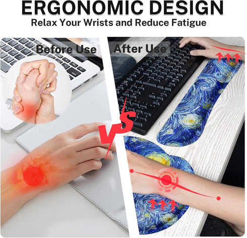 Britimes Mouse Pad 3pcs Set with Wrist Support, Abstract Night Sky Non-Slip Rubber Base for Home Office Gaming