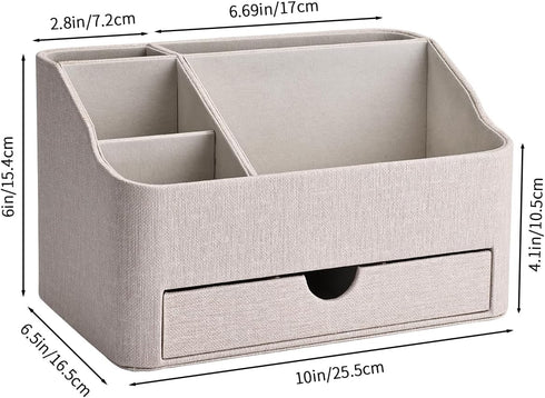 5 Countertop(Beige) KINGFOM PU Leather Desk Organizer with Drawer, Compartments Desktop Storage Caddy for Office & Home