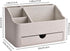 5 Countertop(Beige) KINGFOM PU Leather Desk Organizer with Drawer, Compartments Desktop Storage Caddy for Office & Home