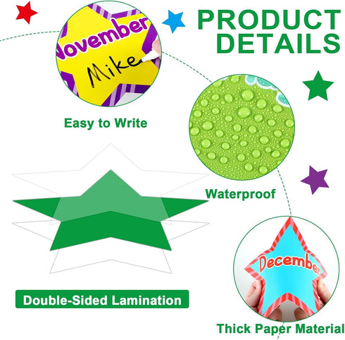 Happy Birthday Bulletin Board Set, Glitter Star Decorations with Confetti Cutouts for Classroom Birthday Calendar
