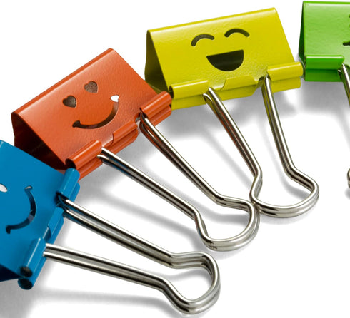 Officemate Smiling Face Binder Clips, Medium, Ass't Colors, 36 Pcs, Paper Clamps for Office, Teacher Gifts, School and