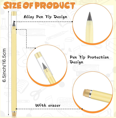 Marsui 40 Pcs Everlasting Pencil, Forever Inkless Pencil with Eraser for Writing, Drawing, School Supplies