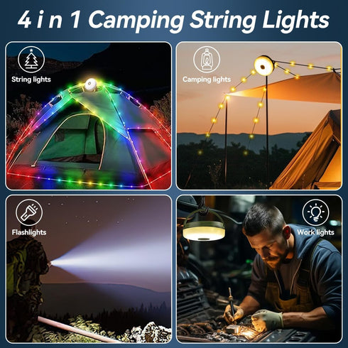 LEDLAY 33FT 8 Camping String Lights, Rechargeable String Lights with Modes, Waterproof Outdoor Lights with Delay
