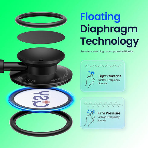 Lightweight Stethoscope, Dual-Frequency Diaphragm, Bell & Diaphragm & Pediatric Diaphragm, Noise-Reducing Silicone Ear