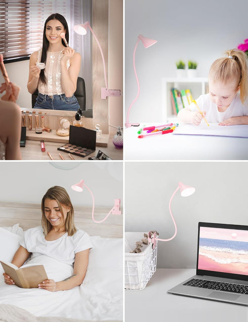 3 10 Dimmable BL08 LiFMIRA Pink Small Desk Lamp Clip on LED Reading Light for Bed, Color Modes Brightness, Book in Bed