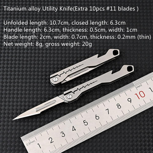 Titanium Alloy Keychain Utility Knife, Small Folding Pocket Knife with Extra 10PCS #11 Blades