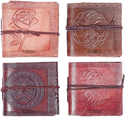 TUZECH Handmade Leather Bound Book of Shadows Mini Notebook Blank Unlined Small Pocket Tiny Journal For Office Artist Architect Personal Note Vintage Diary for Women and Men Rose Miniature (Set of 4) by TUZECH