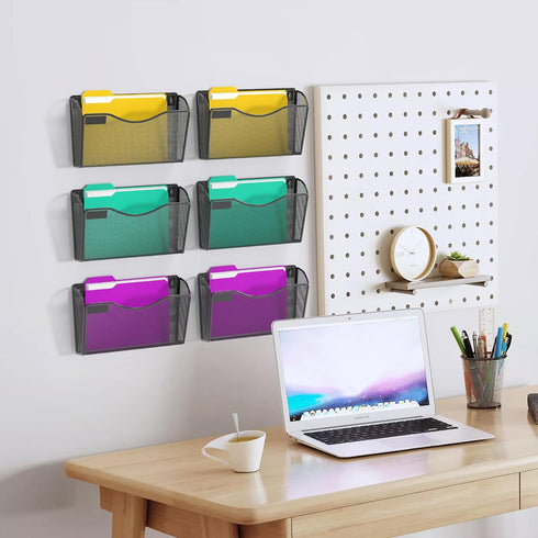 samstar 6 Pack Mesh Wall Mounted File Holder, Metal Wall File Pocket Mail Organizer for Office/Home